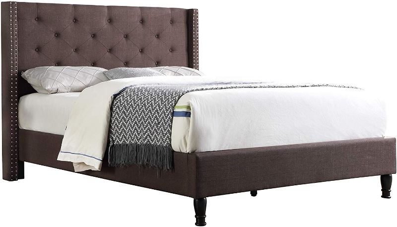 Photo 1 of **BOX 1 OF 2 ONLY** Home Life Premiere Classics Cloth Brown Linen 51" Tall Headboard Platform Bed Queen with Slats 