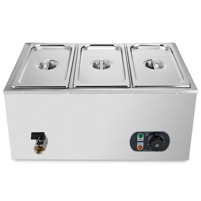 Photo 1 of 3-pan Food Warmer Bain Marie Steam Table Steamer Wet Heat 4 Sections Countertop
