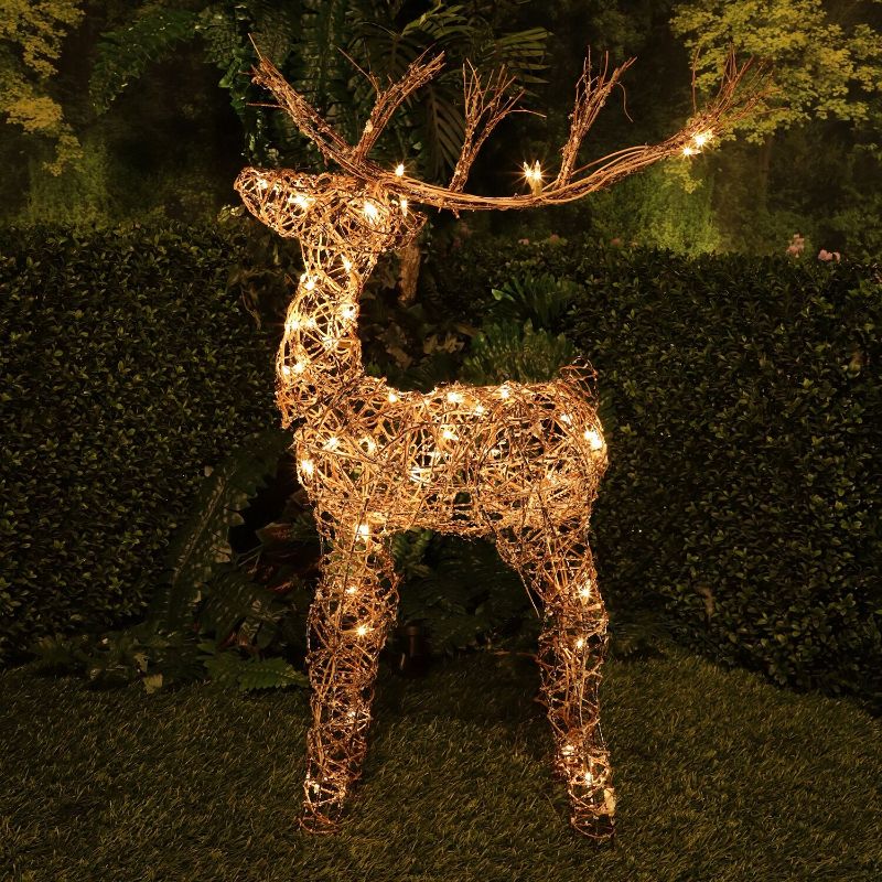Photo 1 of Alpine Corporation Outdoor Holiday Rattan Reindeer with Halogen Lights
