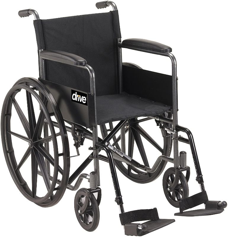 Photo 1 of  Folding Transport Wheelchair with Full Arms and Removable Swing-Away Footrest, Black