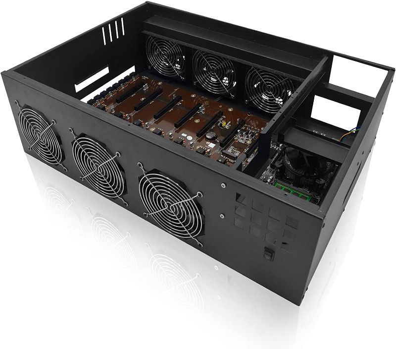 Photo 1 of ***PARTS ONLY*** MLLIQUEA 8 GPU Mining Rig Frame Case, Cryptocurrency Mining Machine System & Platform, Barebone Motherboard for ETH with 6 Cooling Fans, Miner Frame Case with SSD, RAM(Without PSU/GPU)
