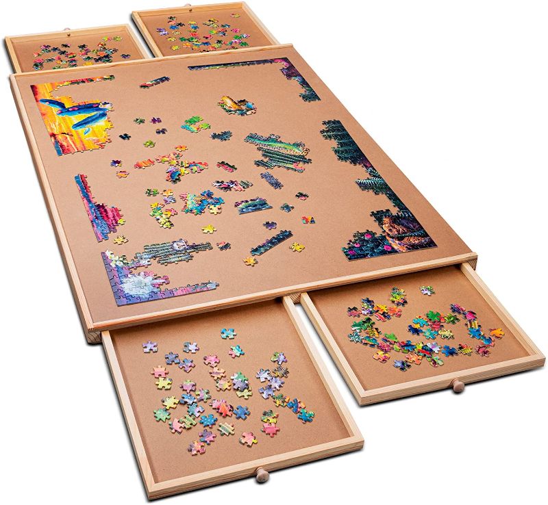 Photo 1 of  Wooden Jigsaw Puzzle Table - 4 Drawers, Puzzle Board | 22 1/4” x 30" Jigsaw Puzzle Board Portable - Portable Puzzle Table | for Adults and Kids