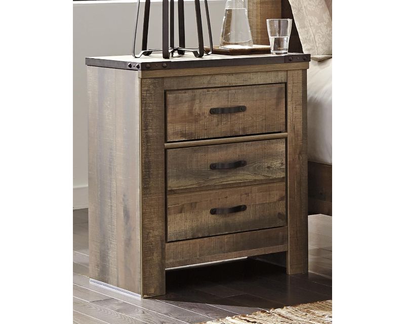 Photo 1 of *READ BELOW ** Trinell B446-92 25" Nightstand with USB Charging Port Replicated Oak Grain Metal Bracket Accents and Side Roller Drawer Glides in
