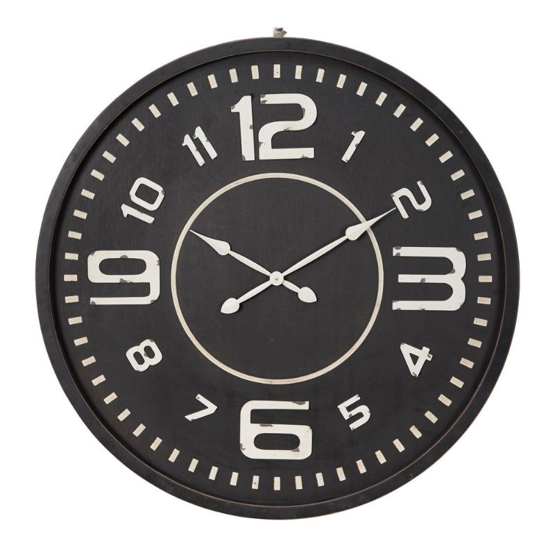 Photo 1 of *READ BELOW** Monroe Lane Black 39.5 in X 39.5 in Oversized Round Black and White Wood Wall Clock with Distressed White Numbers
