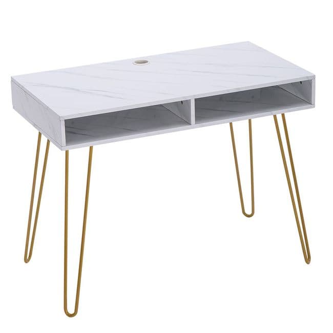 Photo 1 of *READ BELOW** Marble Veneer Aria Office Computer Desk or Dressing Room Table with Gold Metal Legs - One Cubby NOT two