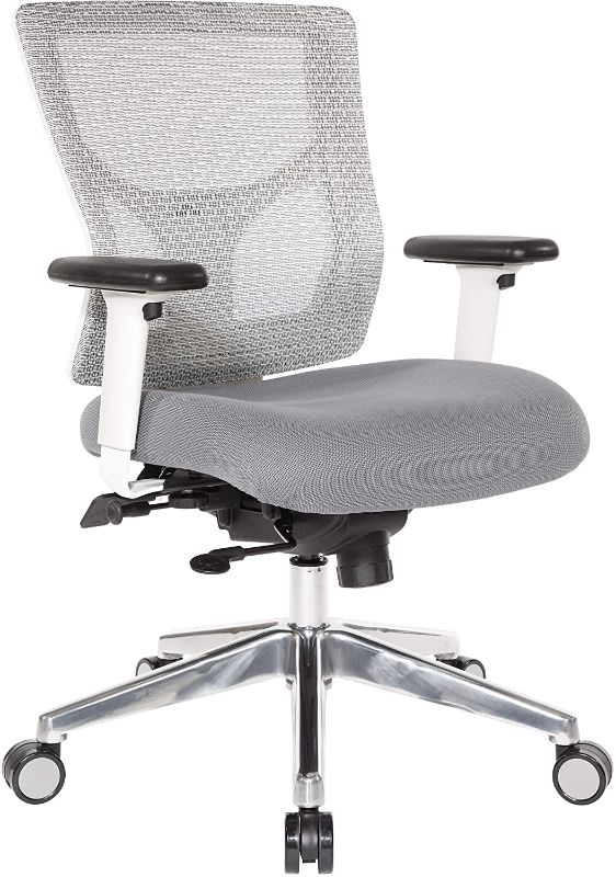 Photo 1 of Proline II ProGrid White Mesh Mid Manager's Office Chair with 2-Way Adjustable Arms, Ratchet Back, Deluxe 2-to-1 Synchro Tilt Control Slider with Steel Gray Fabric Seat
