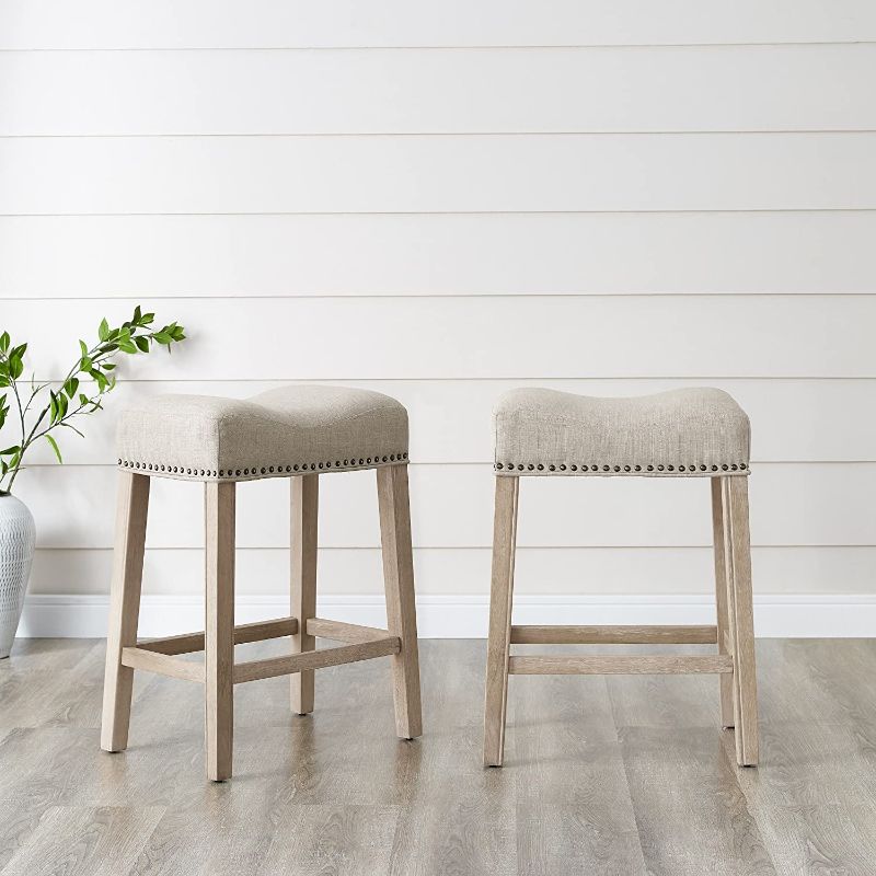 Photo 1 of  Furniture Coco Upholstered Backless Saddle Seat Counter Stools 24" Height, Set of 2, Tan
