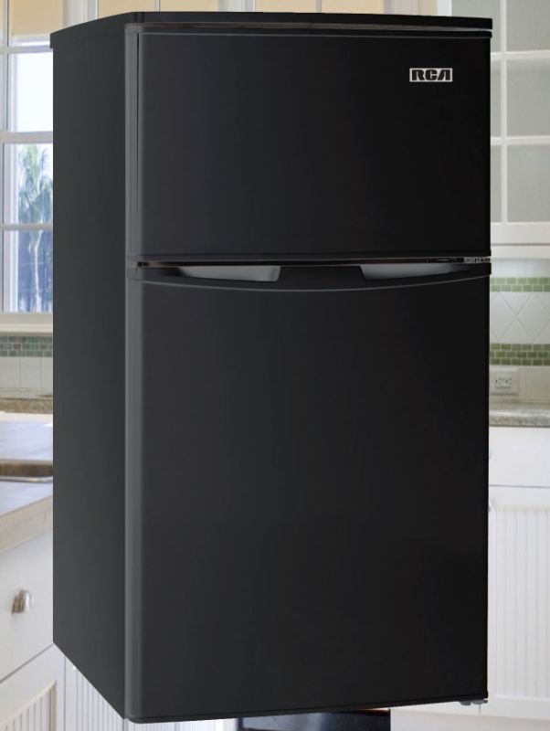 Photo 1 of RCA 3.2 Cu Ft Two Door Mini Fridge with Freezer RFR835, Black
