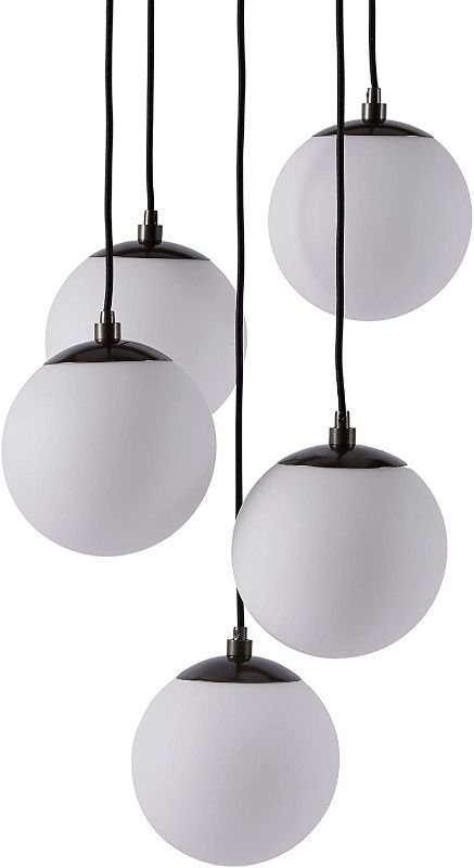 Photo 1 of **READ BELOW**Amazon Brand – Rivet Eclipse Mid Century Modern 5-Globe Hanging Ceiling Pendant Chandelier Fixture - 20 x 20 x 48 Inches, Black Metal With Frosted Glass Globes