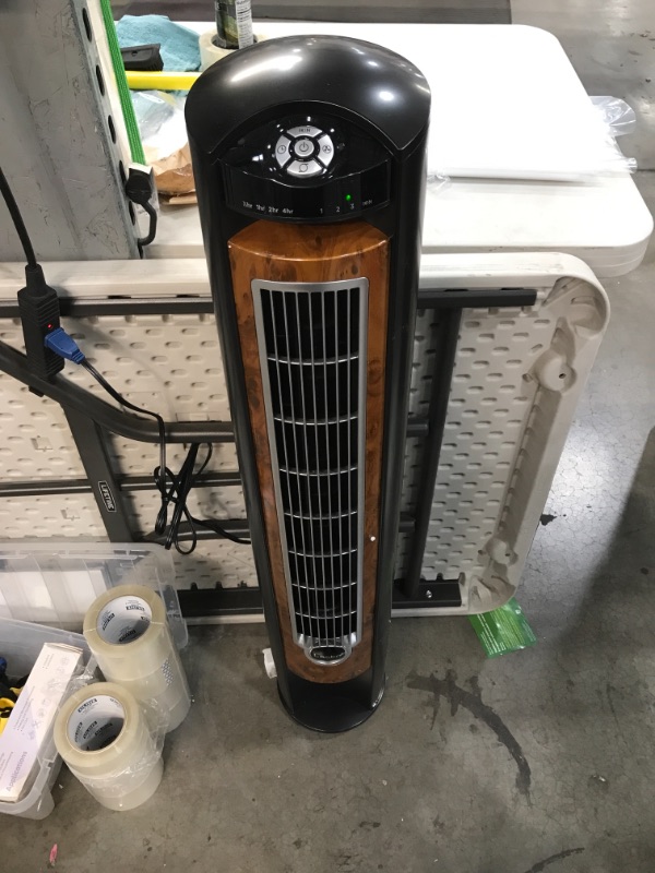 Photo 2 of Lasko 42" Wind Curve 3-Speed Tower Fan with Fresh Air Ionizer and Remote, T42950, Black/Woodgrain
