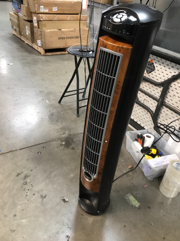 Photo 3 of Lasko 42" Wind Curve 3-Speed Tower Fan with Fresh Air Ionizer and Remote, T42950, Black/Woodgrain
