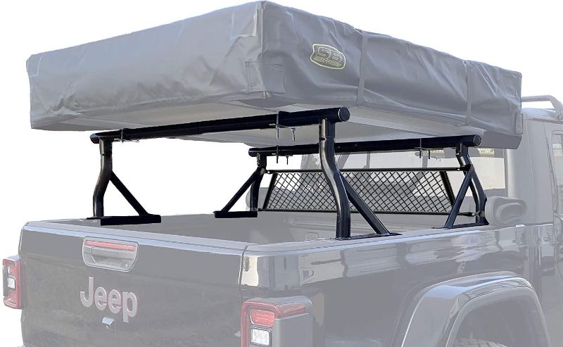 Photo 1 of **PARTS ONLY *** TMS 800 LB Low Profile Extendable Non-Drilling Steel Pickup Truck Rack with Window Protector Headache Rack Sport Bar Rooftop Tent 2 Bar Set(Patent Pending)(Sportbar with Protective Screen Set, 18'') INCOMPLETE 