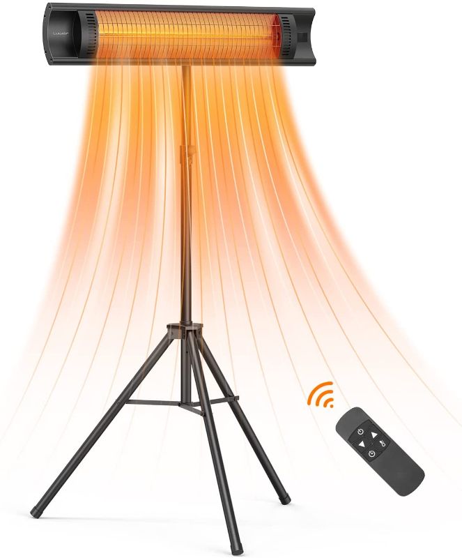 Photo 1 of Outdoor Patio Heater, Luwior 1500W Electric Infrared Heater with Remote, 3 Modes, 24H Timer Auto Shut Off, Space Heater with Tip-over Over-heat Protection, IPX5, Wall-mounted/Tripod For Garage Backyard