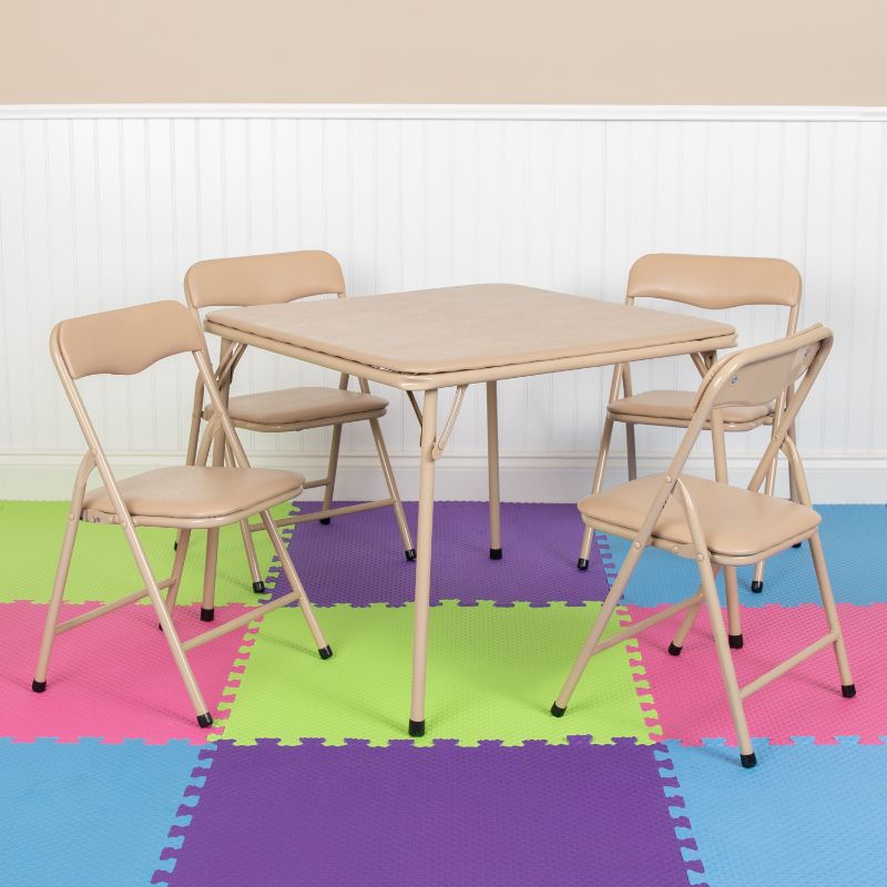 Photo 1 of Flash Furniture Kids Colorful Folding Table and 4 Chairs, 20-1/4"H X 24"W X 24"D, Tan
