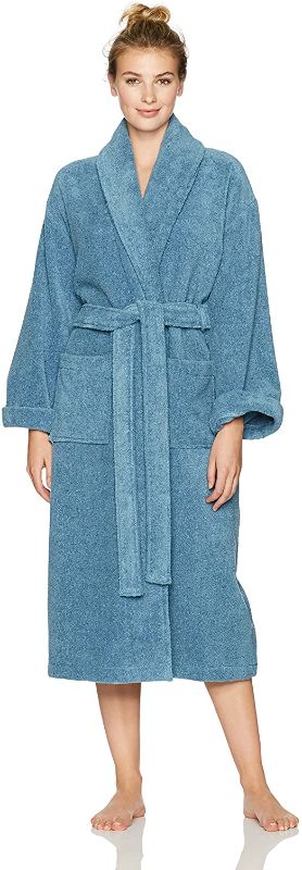 Photo 1 of Amazon Brand – Pinzon Terry Bathrobe 100% Cotton, Marine, Small / Medium