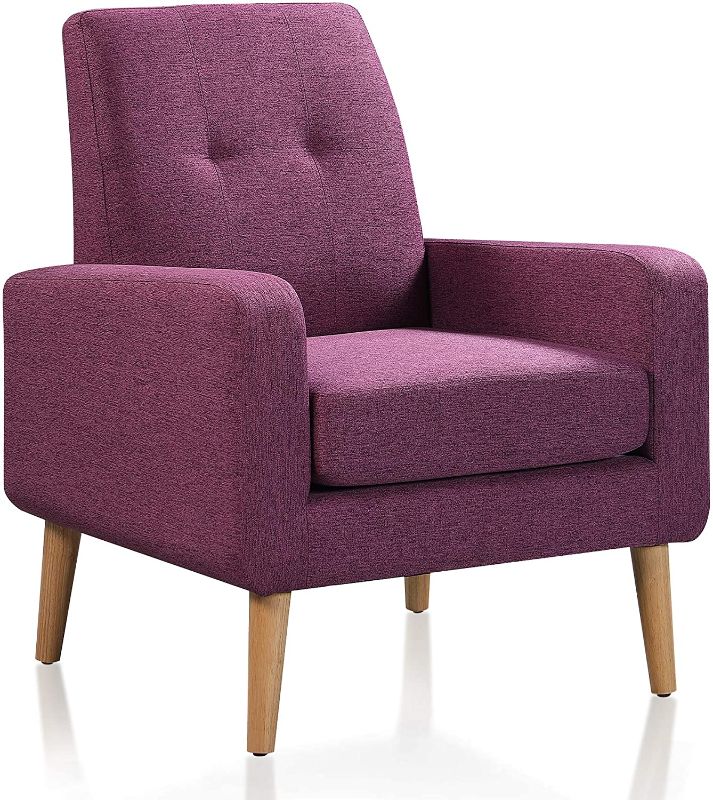 Photo 1 of ***SIMILAR TO STOCK PHOTO***
Modern Upholstered Accent Chair Comfy Armchair Tufted Button Linen Fabric Single Sofa Arm Chair Living Room Furniture Purple