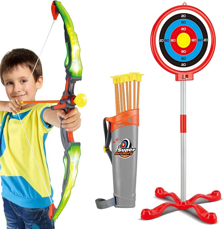 Photo 1 of  Bow and Arrow for Kids  - Upgrade Archery Set Includes 1 Super Bow, 8 Suction Cups Arrows, 2 in 1 Target and Quiver Toys for Kids 6-12 Years Old (Green)
