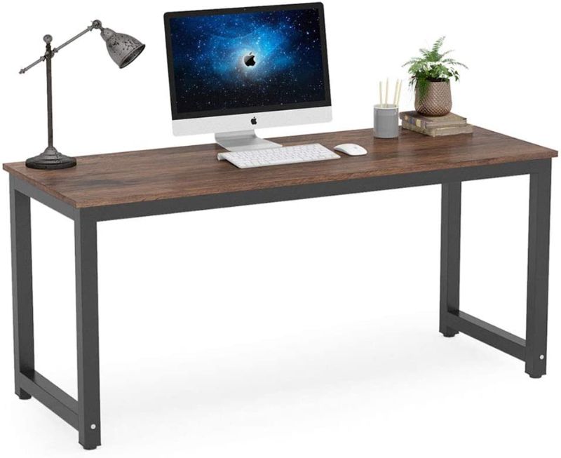 Photo 1 of Tribesigns Computer Desk, 63 inch Large Office Desk Computer Table Study Writing Desk Workstation for Home Office, Rustic Brown
