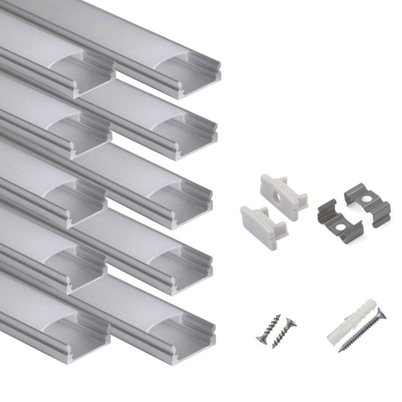 Photo 1 of hunhun 10-Pack 3.3ft/1Meter U Shape LED Aluminum Channel System with Milky Cover, End Caps and Mounting Clips, Aluminum Profile for LED Strip Light Installations, Very Easy Installation
