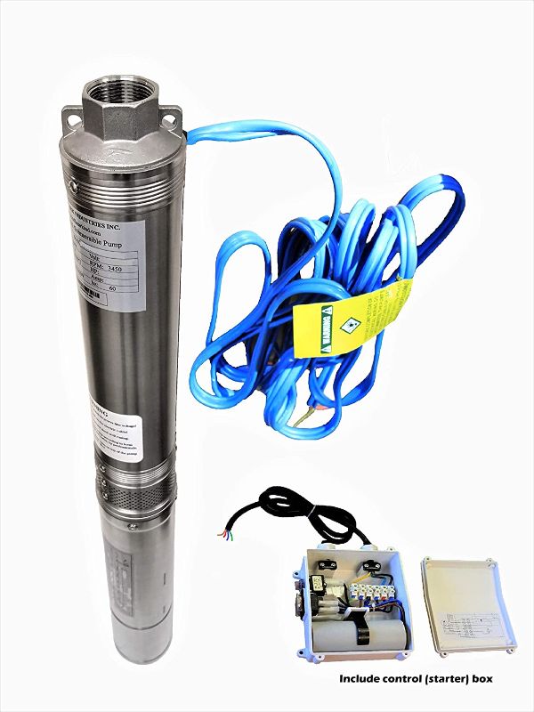 Photo 1 of Hallmark Industries MA0419X-12AEXT Pump, 4" Deep Well Submersible, 2 hp, 230VAC/60Hz/1Ph, 35 GPM Max, Stainless Steel, with Control Box, Stainless Steel
