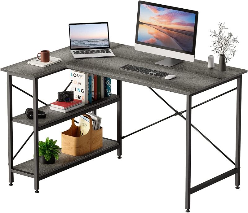 Photo 1 of Bestier Small L Shaped Desk with Storage Shelves 47 Inch Corner Computer Desk Writing Study Table for Home Office Small Space, Gray
