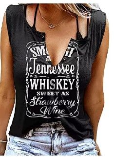 Photo 1 of Smooth As Tennessee Whiskey Sweet As Strawberry Wine Shirt Ring Hole Sleeveless Sexy V-Neck Womens Country Music Tank Top
