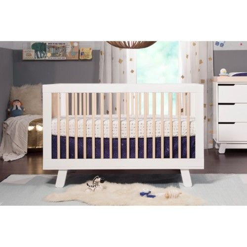 Photo 1 of Babyletto Hudson 3-in-1 Convertible Crib with Toddler Bed Conversion Kit in White and Washed Natural, Greenguard Gold Certified
