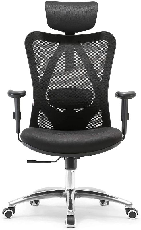 Photo 1 of SIHOO Ergonomic Office Chair, Computer Desk Chair with Adjustable Sponge lumbar Support, Comfortable Thick Cushion High Back Desk Chair with Adjustable Headrest and PU armrests(Black)
