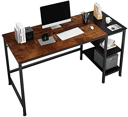 Photo 1 of JOISCOPE Home Office Computer Desk, Study Writing Desk with Wooden Storage Shelf,2-Tier Industrial Morden Laptop Table with Splice Board,55 inches(Vintage Oak Finish)
