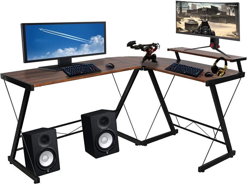 Photo 1 of Halter L Shaped Gaming Desk, Modern Corner Desk for Small Space Home Office, Corner Computer Desk for Writing Study Work, L Desk Table with Monitor Stand...
