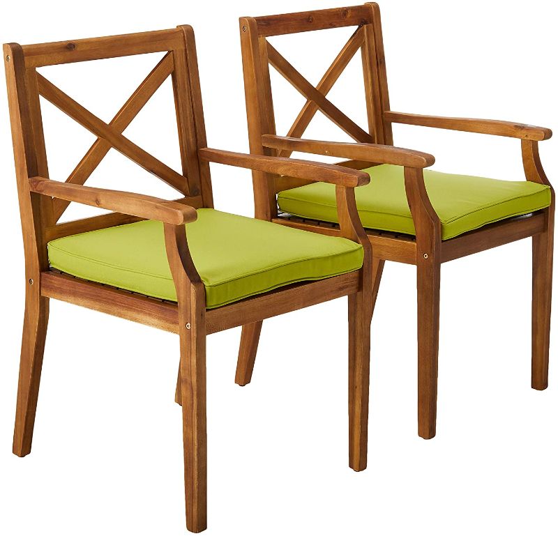Photo 1 of **USED, MISSING CUSHIONS, MISSING HARDWARE, SOME WOODEN PANELS ARE BROKEN**
Christopher Knight Home 304683 Peter | Outdoor Acacia Wood Dining Chair Set of 2, Teak/Green Cushion
