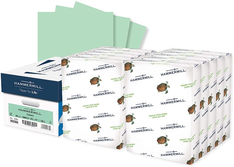 Photo 1 of Hammermill Colored Paper, 20 lb Green Printer Paper, 8.5 x 11-10 Ream (5,000 Sheets) - Made in the USA, Pastel Paper, 103366C
