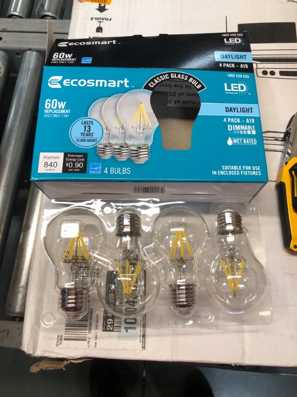 Photo 2 of 12 BOXES OF 4**EcoSmart
60-Watt Equivalent A19 Dimmable Energy Star Clear Filament Vintage Style LED Light Bulb Daylight (4-Pack)