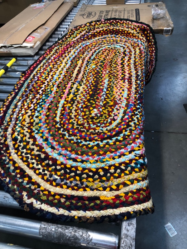 Photo 2 of  - 3X5' Feet Oval Rag Rug - Jute and Cotton Multi Chindi Braid Rug