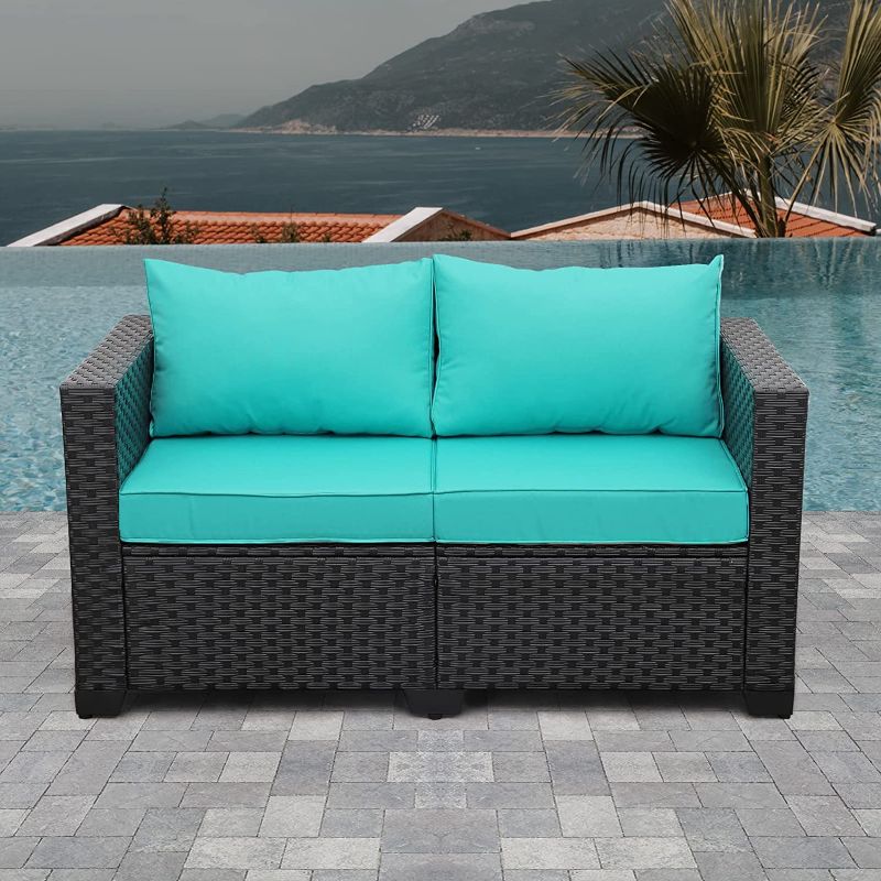 Photo 1 of **parts only***Patio PE Wicker Sofa Outdoor Garden Love Seat Chair Couch Furniture Black Rattan 