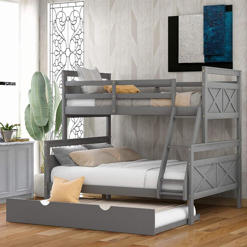 Photo 1 of **incomplete box 2 of 3 only**Twin Over Full Bunk Bed with Ladder, Twin Size Trundle, Safety Guardrail, Gray?New?
