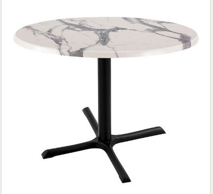 Photo 1 of  Bar Stool  30" Round White Marble Laminate Outdoor / Indoor Standard Height Table with Cross Bas