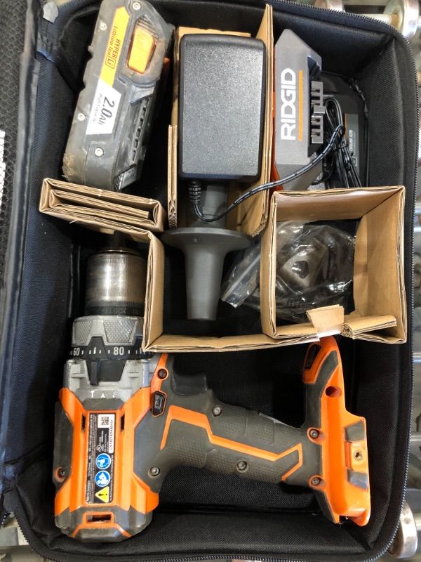 Photo 2 of ***PARTS ONLY*** 18V Brushless Cordless 1/2 in. Hammer Drill/Driver Kit with 4.0 Ah MAX Output Battery, 18V Charger, and Tool Bag