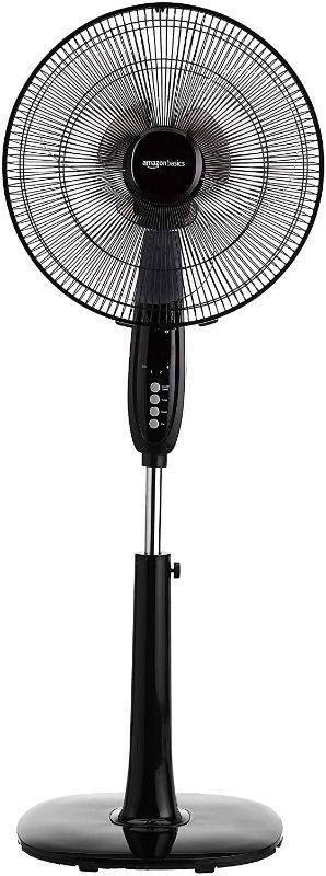 Photo 1 of **USED, DAMAGED, MISSING COMPONENTS**
Amazon Basics Oscillating Dual Blade Standing Pedestal Fan with Remote - 16-Inch, Black