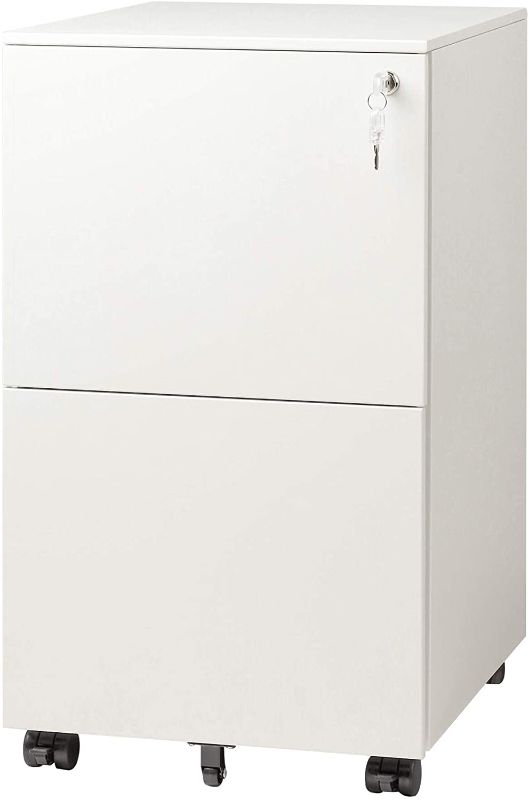 Photo 1 of ***LOCKED AND MISSING KEY*** DEVAISE 2-Drawer Mobile File Cabinet with Lock, Commercial Vertical Cabinet in White
