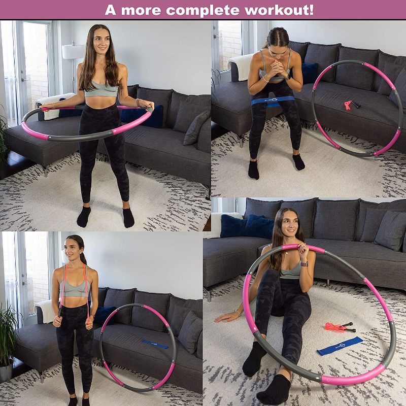 Photo 1 of  Weighted Hoola Hoop,Hoola Workout Fitness Hoops for Adults Weight Loss,6 Sections Detachable Exercise Hoop,Stainless Steel Core Wrapped by Soft High-Density Foam,2.56lb (Rose Red+Gray)
