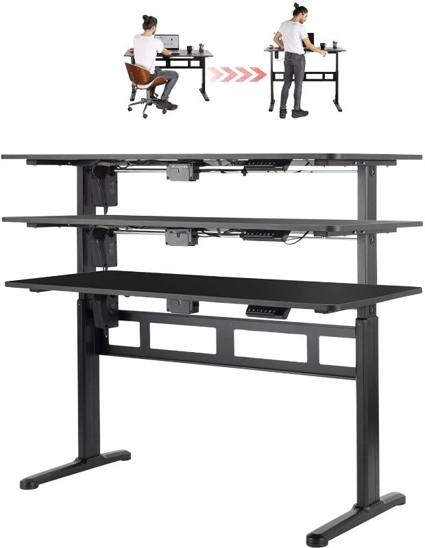 Photo 1 of Vergo Standing Desk 55 x 24 Inches Electric Height Adjustable Home Office Desk Sit Stand with Table Top and Aluminum Frame (Black)
