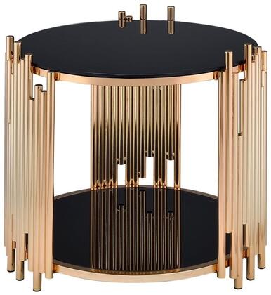 Photo 1 of Tanquin Collection 25" End Table with 8mm Black Tempered Glass Top, Round Drum Shape, Bottom Shelf and Metal Frame in Gold Finish 25"D x 25"W x 22"H

