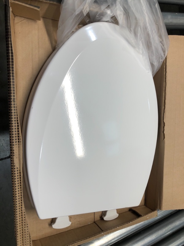 Photo 1 of Bemis 1500EC 390 Lift-Off Wood Elongated Toilet SEAT, Cotton White