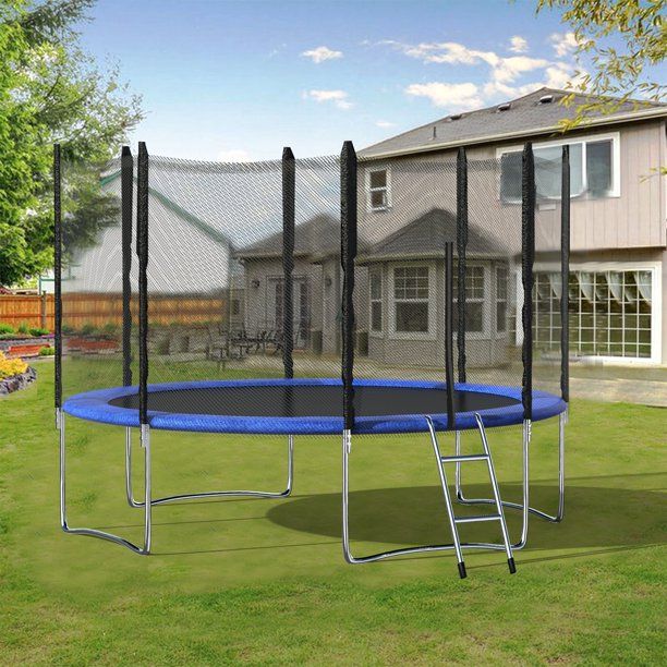 Photo 1 of 12FT Trampoline for Kids and Adults, Outdoor Recreational Trampoline with Safety Enclosure Net and Ladder, Trampoline for Family 12.00 x 12.00 x 7.80 Feet


