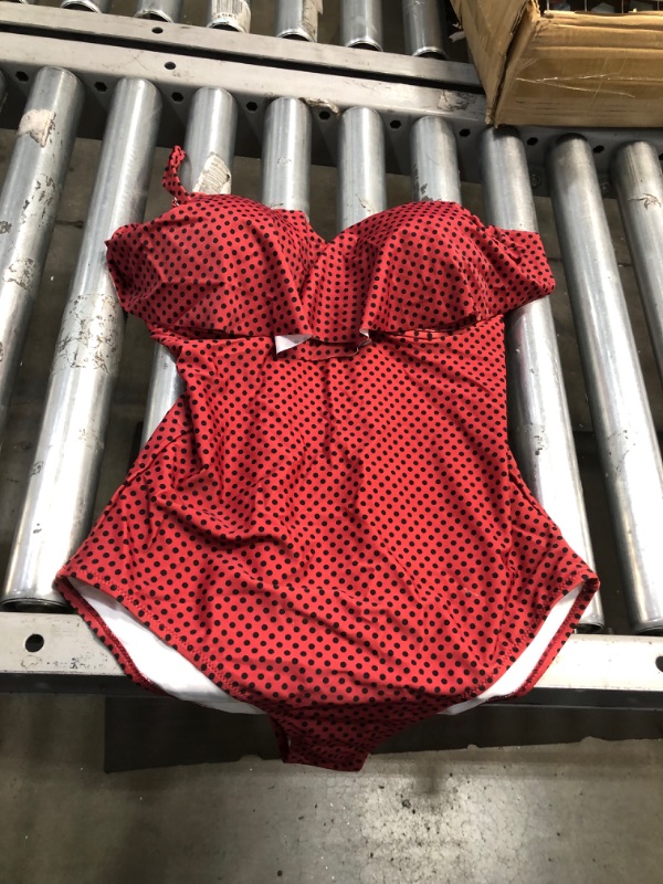 Photo 2 of Abby Red Polka Dot Ruffle One Piece Swimsuit
(m)