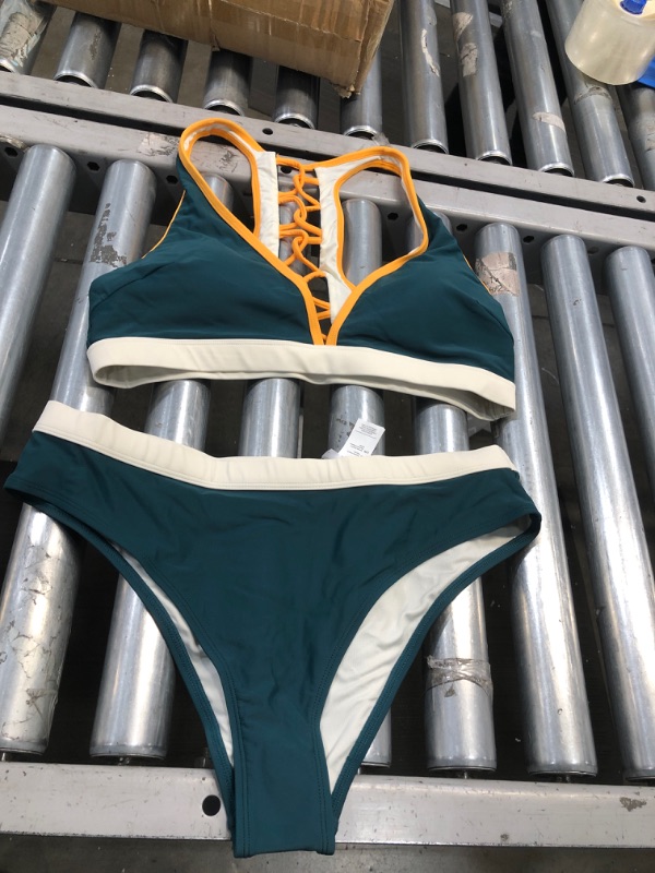 Photo 1 of cupshe 2 piece swimsuit  dark green and yellow ( L)