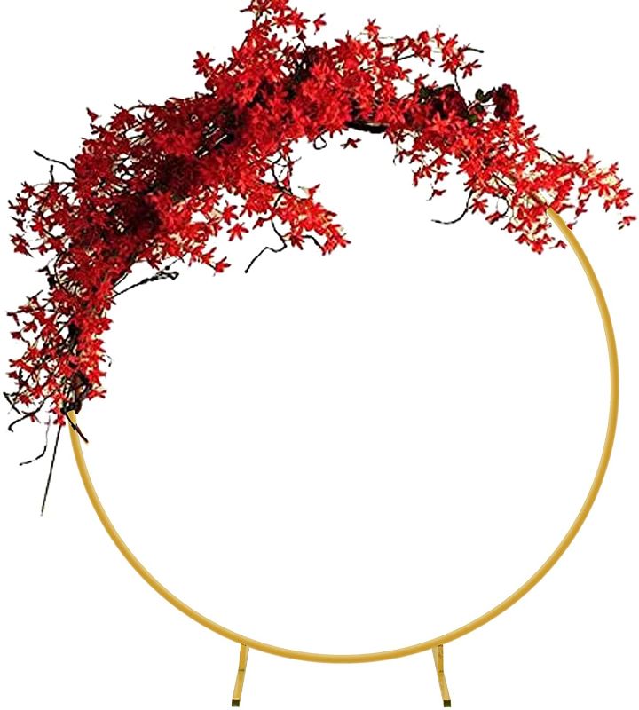 Photo 1 of 6.56ft Round Backdrop Stand, Iron Circle Wedding Arch, Balloon Flower Ring Stand Circle for Christmas, Wedding, Birthday Party, Garden Decoration (6.56ft, Gold)
