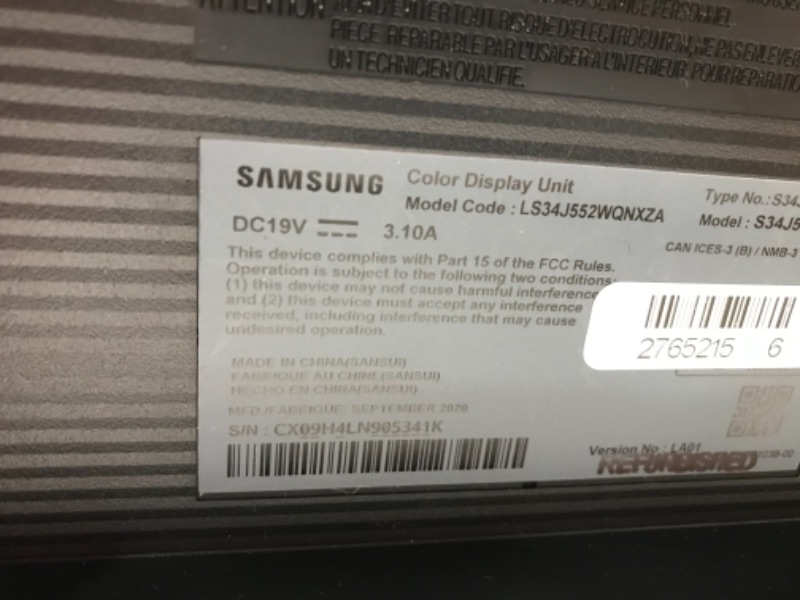 Photo 4 of SAMSUNG 34" Class Flat 3,440 x 1,440 Ultra HD - LS34J550WQNXZA