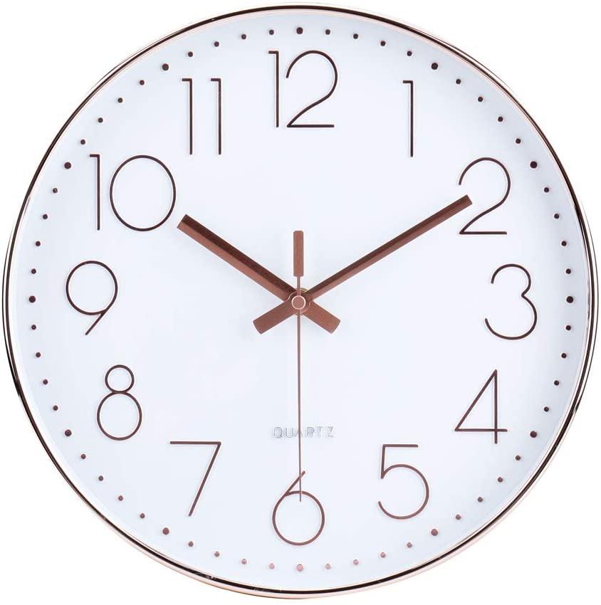 Photo 1 of 14 Inch Modern Wall Clock Silent Non-Ticking Quartz Sweep Decorative Battery Operated Wall Clocks for Home Living Room Bathroom School (Rose Gold)
